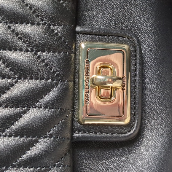 NWT Karl Lagerfeld Lucien Black Lambskin Leather Satchel - Picture 8 of 17